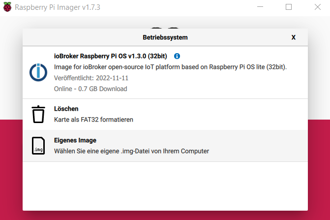 Raspberry Pi Imager - ioBroker Repo